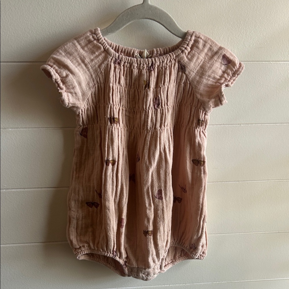 Pink City Mouse Baby Romper with Butterfly Print